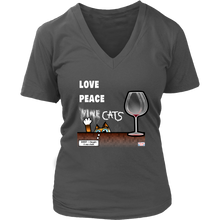 Load image into Gallery viewer, Love, Peace, Cats - Women&#39;s V-Neck T-Shirt
