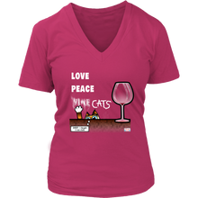 Load image into Gallery viewer, Love, Peace, Cats - Women&#39;s V-Neck T-Shirt
