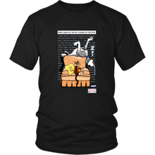 Load image into Gallery viewer, Black Unisex T-Shirt featuring two Pixelated Pets, 8bit the Dog and Pixel the Cat.  The dog lies upside down on the top of the chair while the cat looks on in horror!  How dare a dog behave like a cat!  The funny Dog drools on the floor and sleepy z letters float above him. A yellow pillow sits on the pixel blocky chair that ironically says: Home, Sweet, Home.   What&#39;s good for the cat, is great for the dog!
