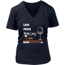 Load image into Gallery viewer, Love, Peace, Cats - Women&#39;s V-Neck T-Shirt
