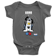 Load image into Gallery viewer, No! No! Not tired yet!  8Bit the puppy is sure sleepy in this Onesie for babies!
