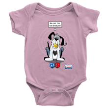 Load image into Gallery viewer, No! No! Not tired yet!  8Bit the puppy is sure sleepy in this Onesie for babies!
