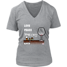 Load image into Gallery viewer, Love, Peace, Cats - Women&#39;s V-Neck T-Shirt
