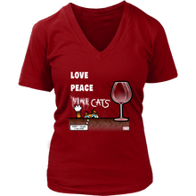 Load image into Gallery viewer, Love, Peace, Cats - Women&#39;s V-Neck T-Shirt
